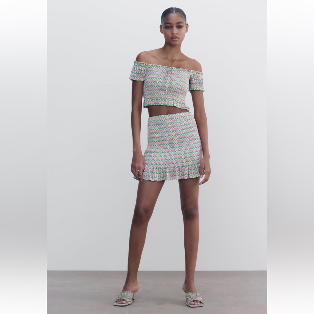 Zara Print Smocked Top and Skirt Set - Never Worn
